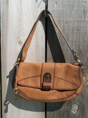 Fossil Brown Pebbled Leather Shoulder Bag Purse w/ Key